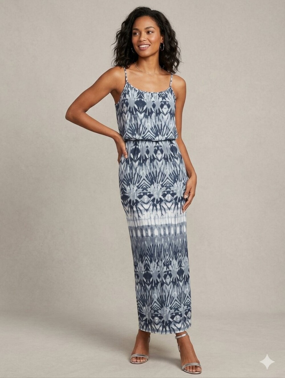 Derek Heart Black and Gray Printed Spaghetti-Strap Maxi Skirt